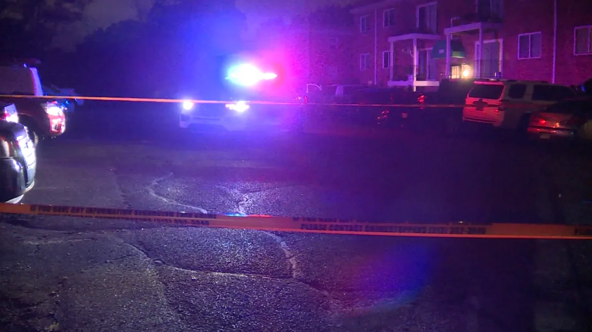 Police lights in a Cincinnati neighborhood after a late-night shooting investigation